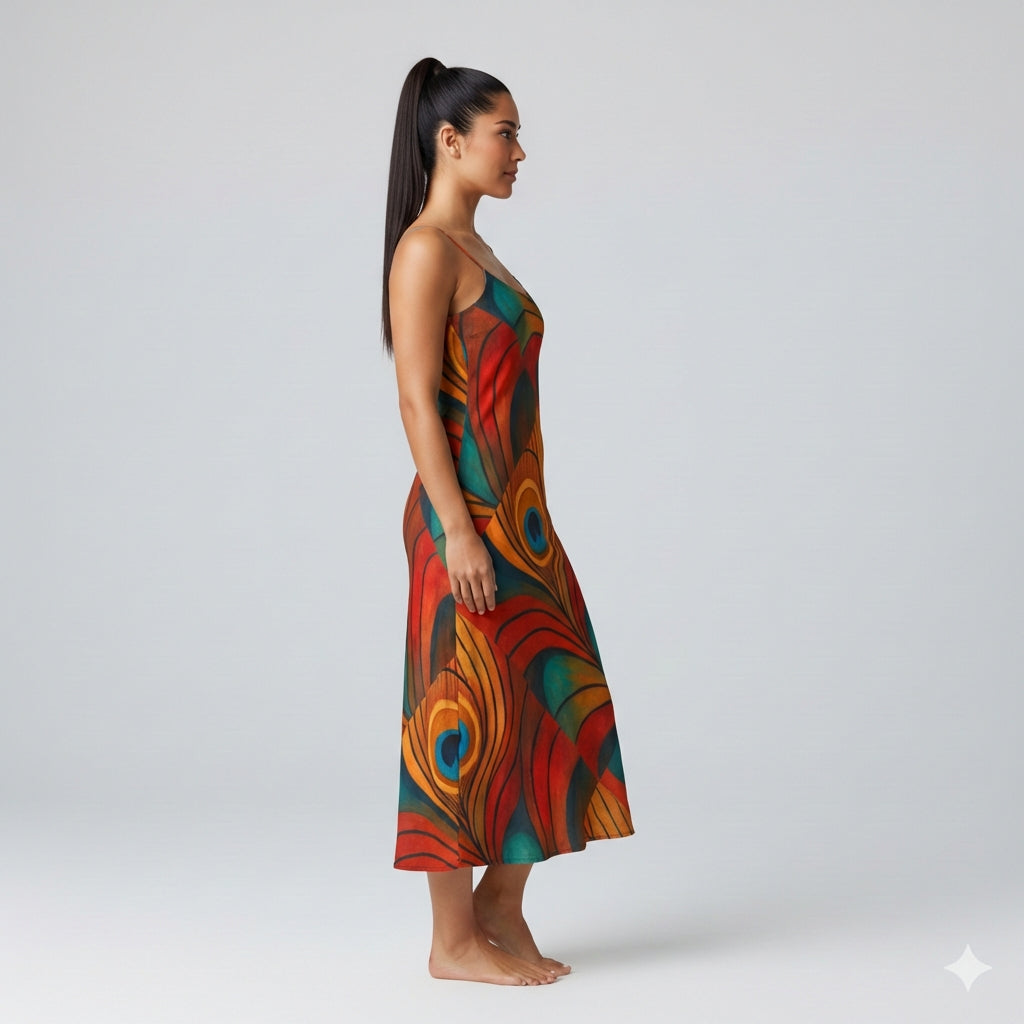 Bias Slip Dress Yellow Peacock Flower