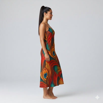 Bias Slip Dress Yellow Peacock Flower