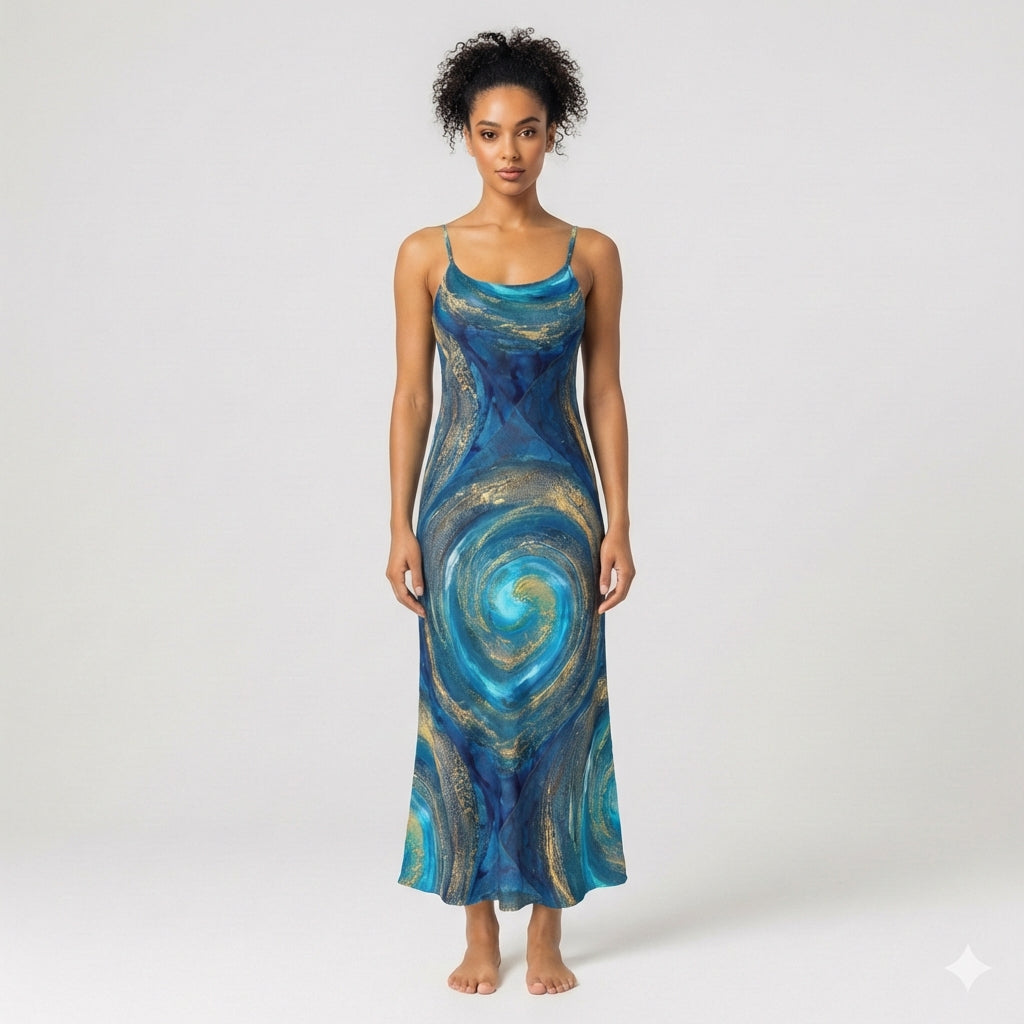 Bias Slip Dress in Monochrome Botanical Print