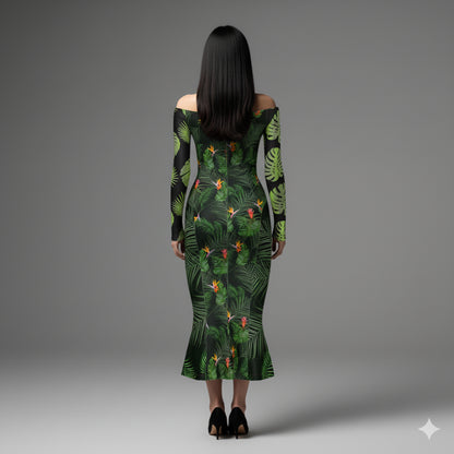 Off-Shoulder Jersey Dress with Side Contour Panels