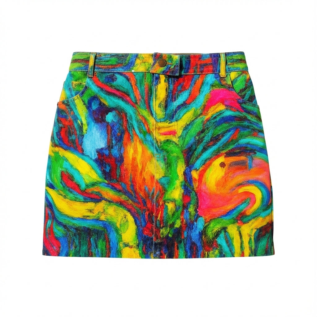 Denim Mini Skirt Green Jungle