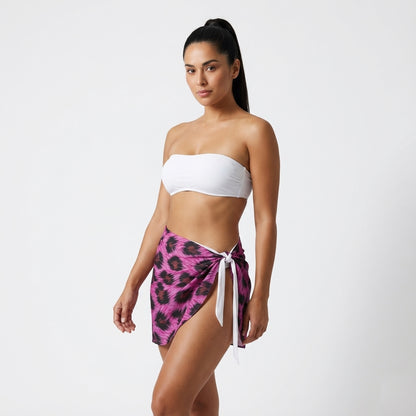 pink Leopard style Mini Sarong in Lightweight Cotton Poplin