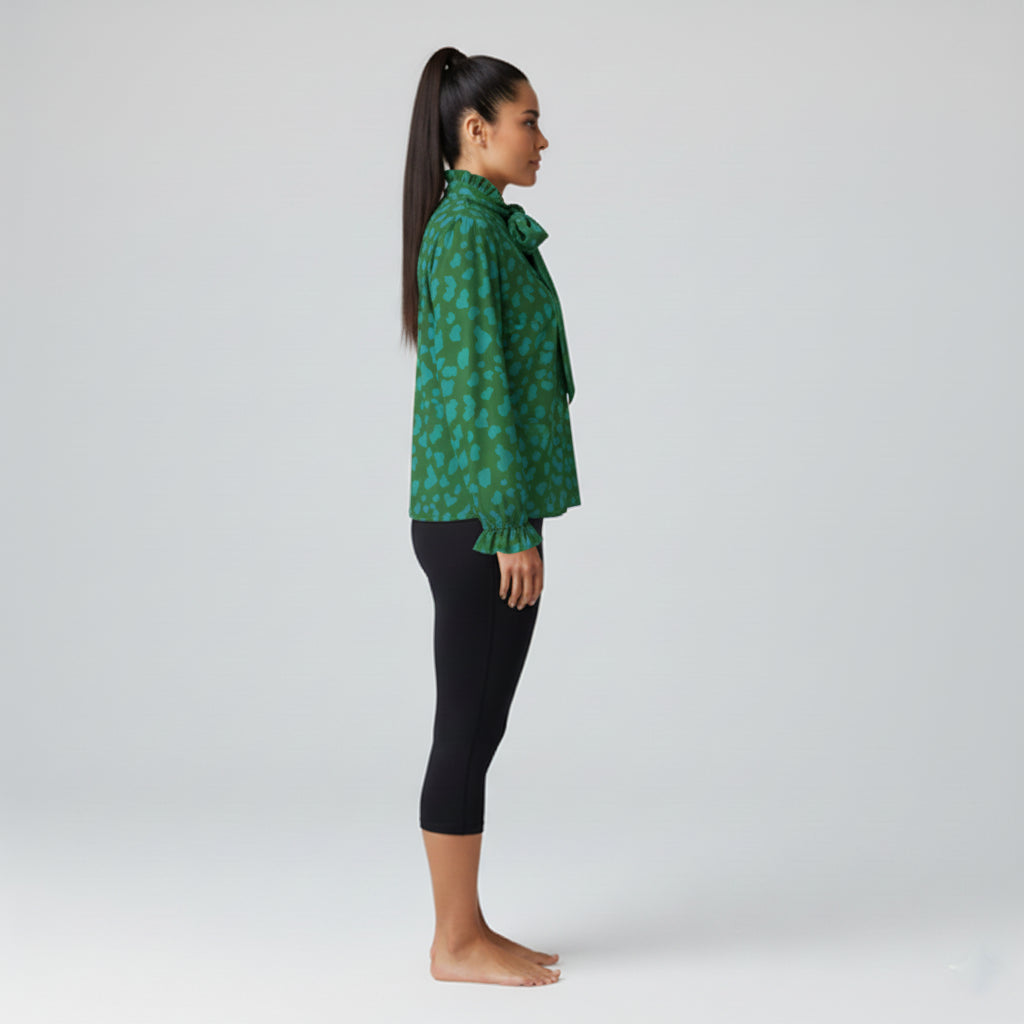 Women's Teal & Green Tied Neck Blouse