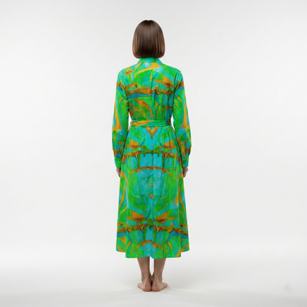 Button Front Shirt Dress Palm Tree Island