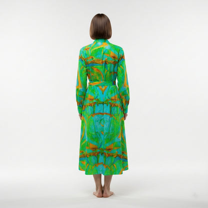 Button Front Shirt Dress Palm Tree Island