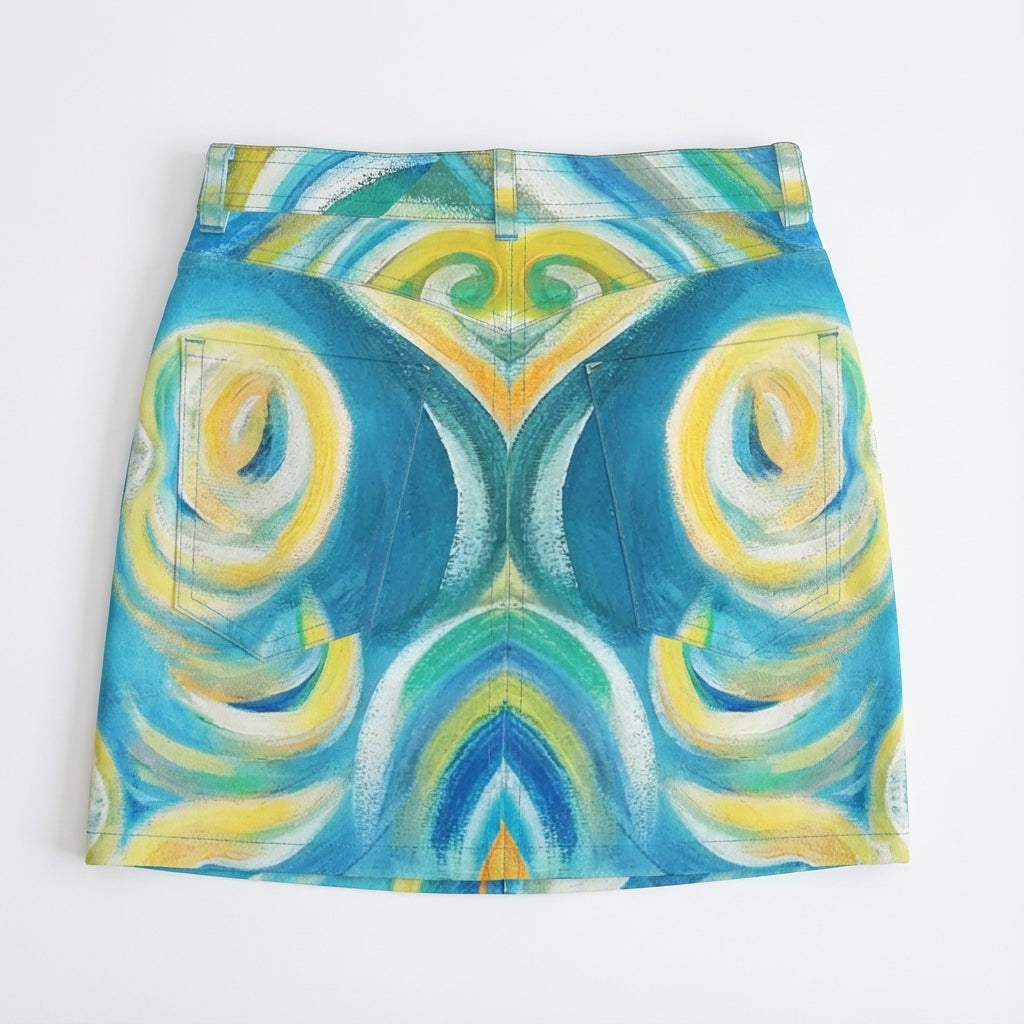 Denim Mini Skirt Sea Swirls