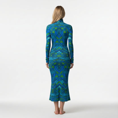 Sarong Maxi Turtleneck Body Con Dress Mosaic 11
