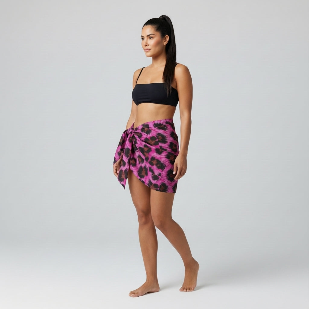 pink Leopard style Mini Sarong in Lightweight Cotton Poplin