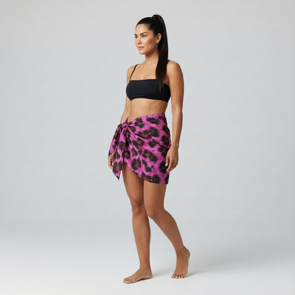 pink Leopard style Mini Sarong in Lightweight Cotton Poplin
