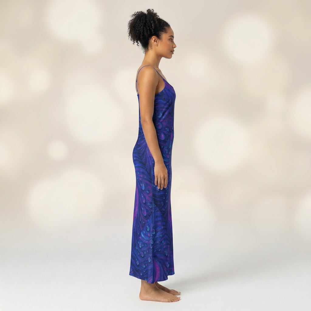 Bias Slip Dress Blue Blue Peacock Feather
