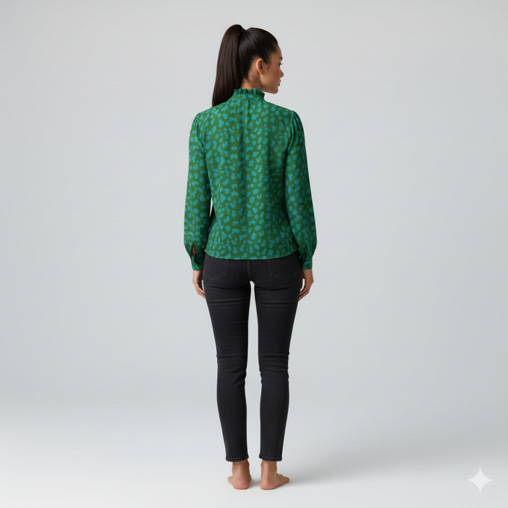 Women's Teal & Green Tied Neck Blouse