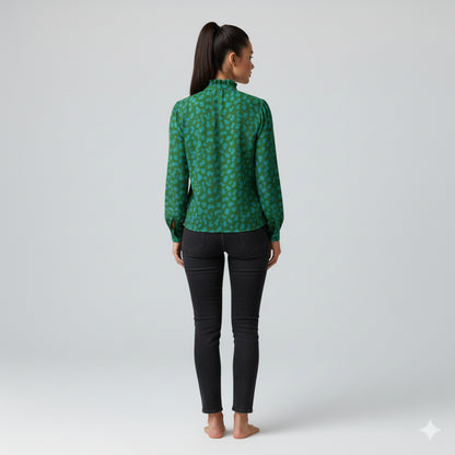 Women's Teal & Green Tied Neck Blouse