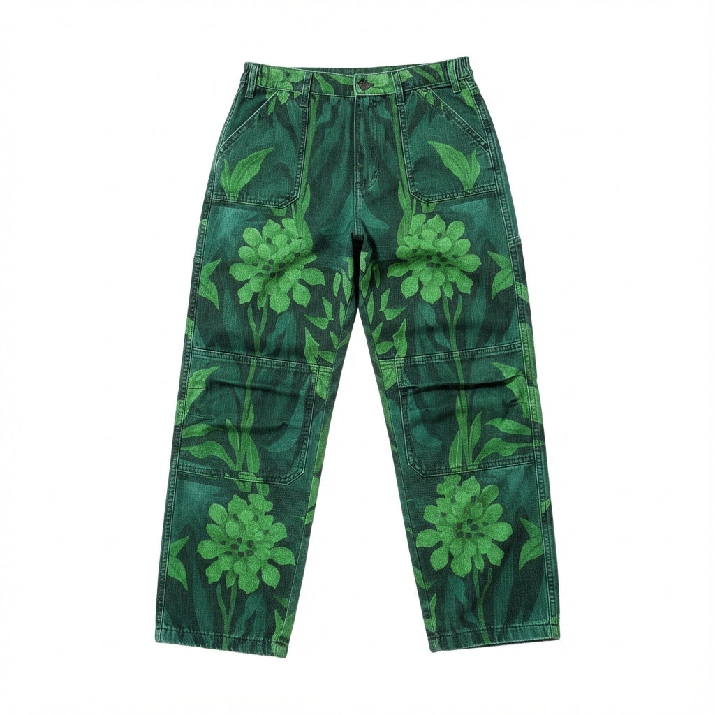 Carpenter Pants Green Flowers 