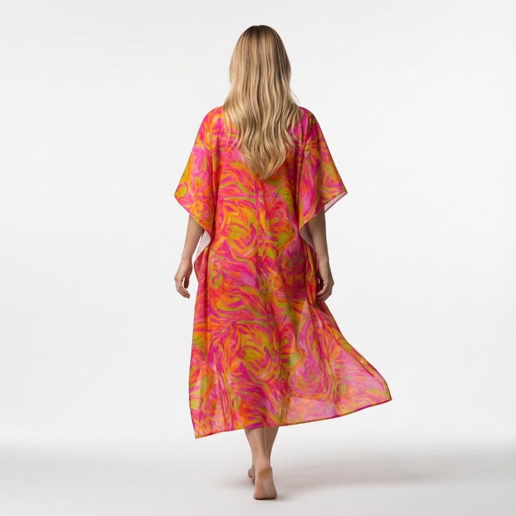 Caftan in Pink Noodles Lightweight Organic Cotton Voile 