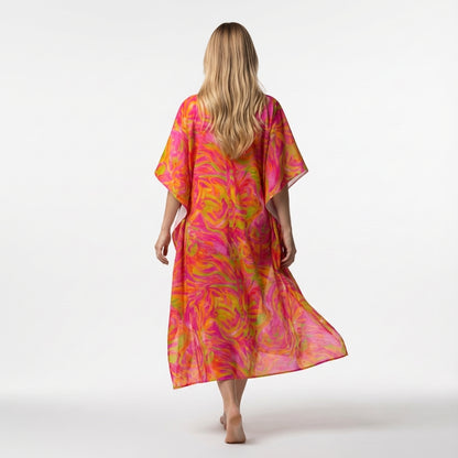 Caftan in Pink Noodles Lightweight Organic Cotton Voile 