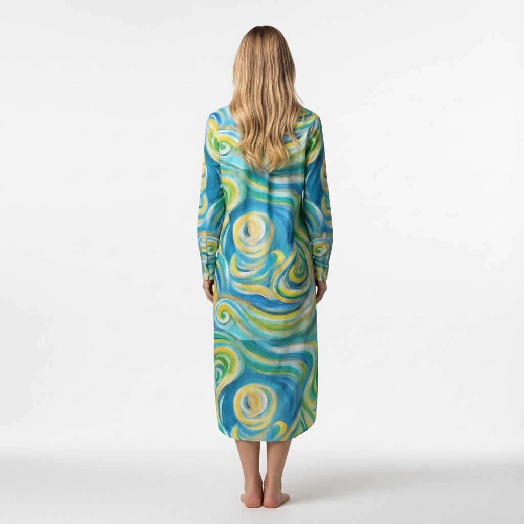  Long Sleeve Shirt Dress Sea Swirls