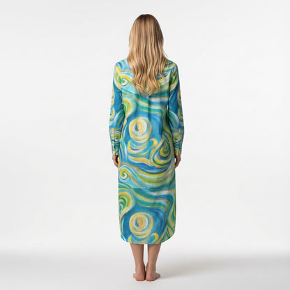  Long Sleeve Shirt Dress Sea Swirls