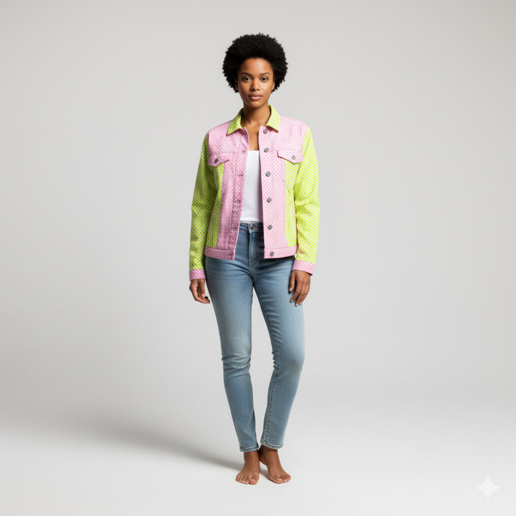 Jean Jacket in Day-Glo Grid Twill