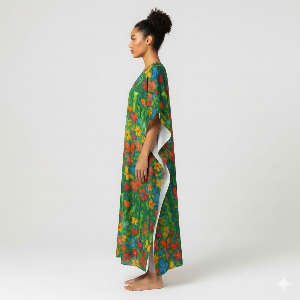 Caftan Butterfly Flowers in Lightweight Organic Cotton Voile