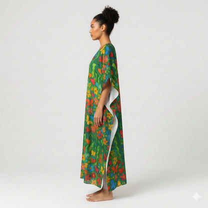 Caftan Butterfly Flowers in Lightweight Organic Cotton Voile
