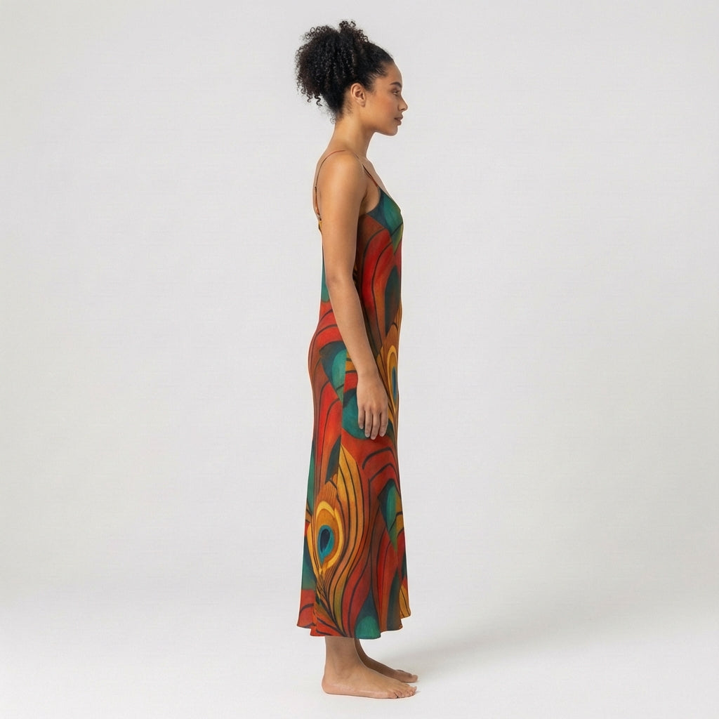 Bias Slip Dress Yellow Peacock Flower