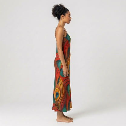 Bias Slip Dress Yellow Peacock Flower