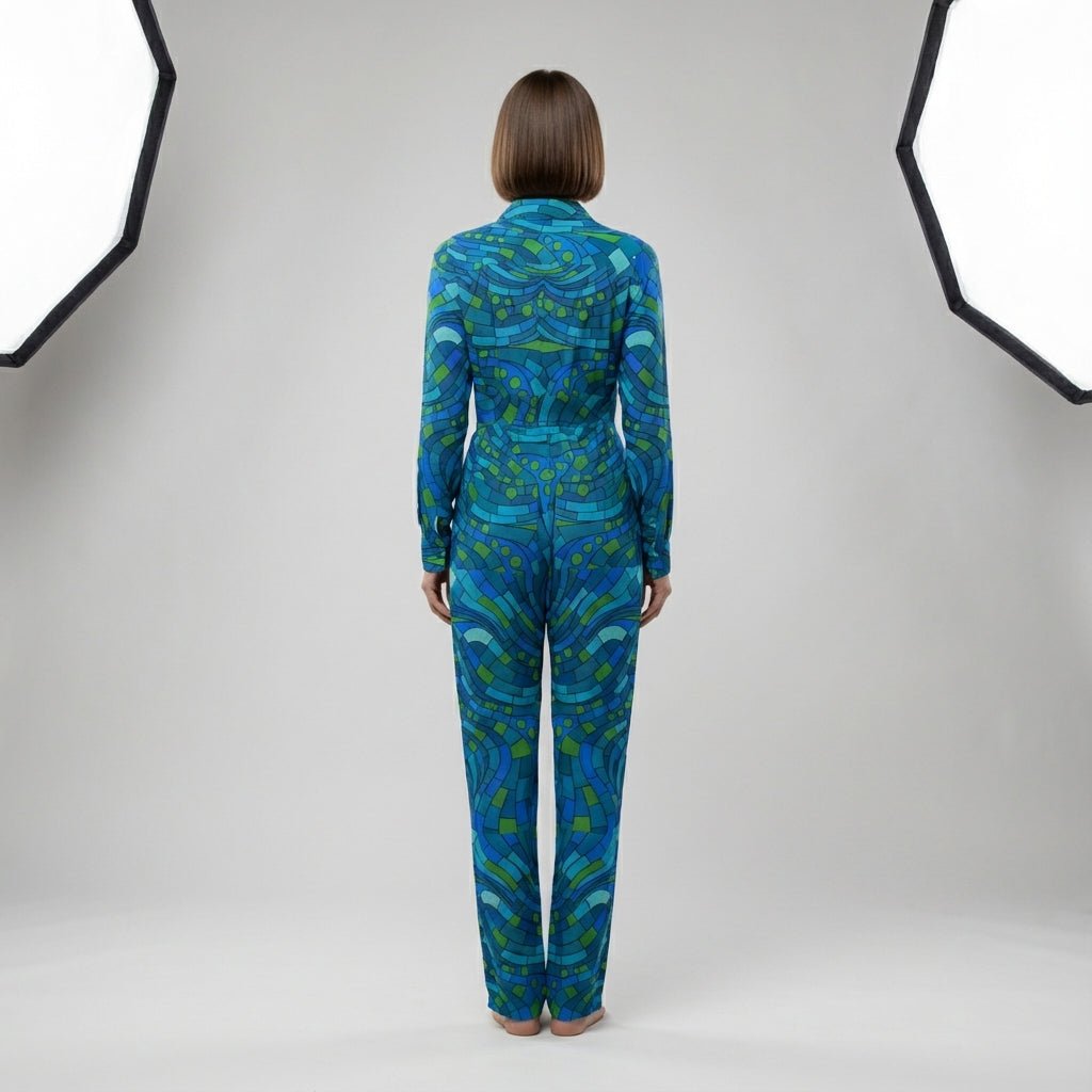Lightweight Button Front Jumpsuit Mosaic 10