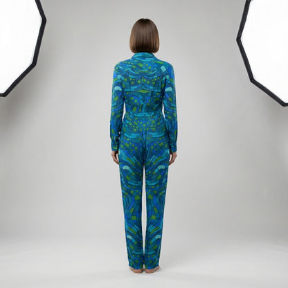 Lightweight Button Front Jumpsuit Mosaic 10