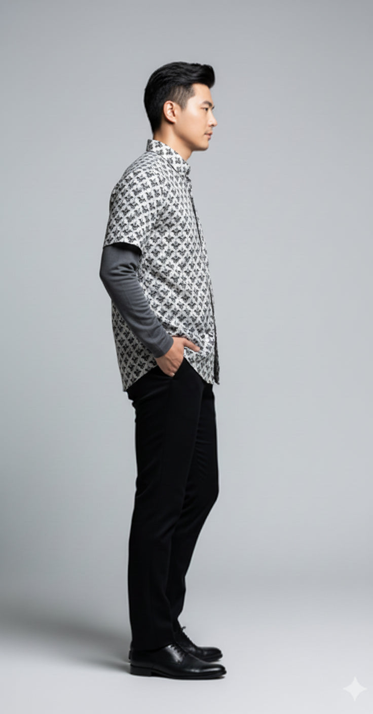 Bat Damask Short Sleeve Casual Shirt