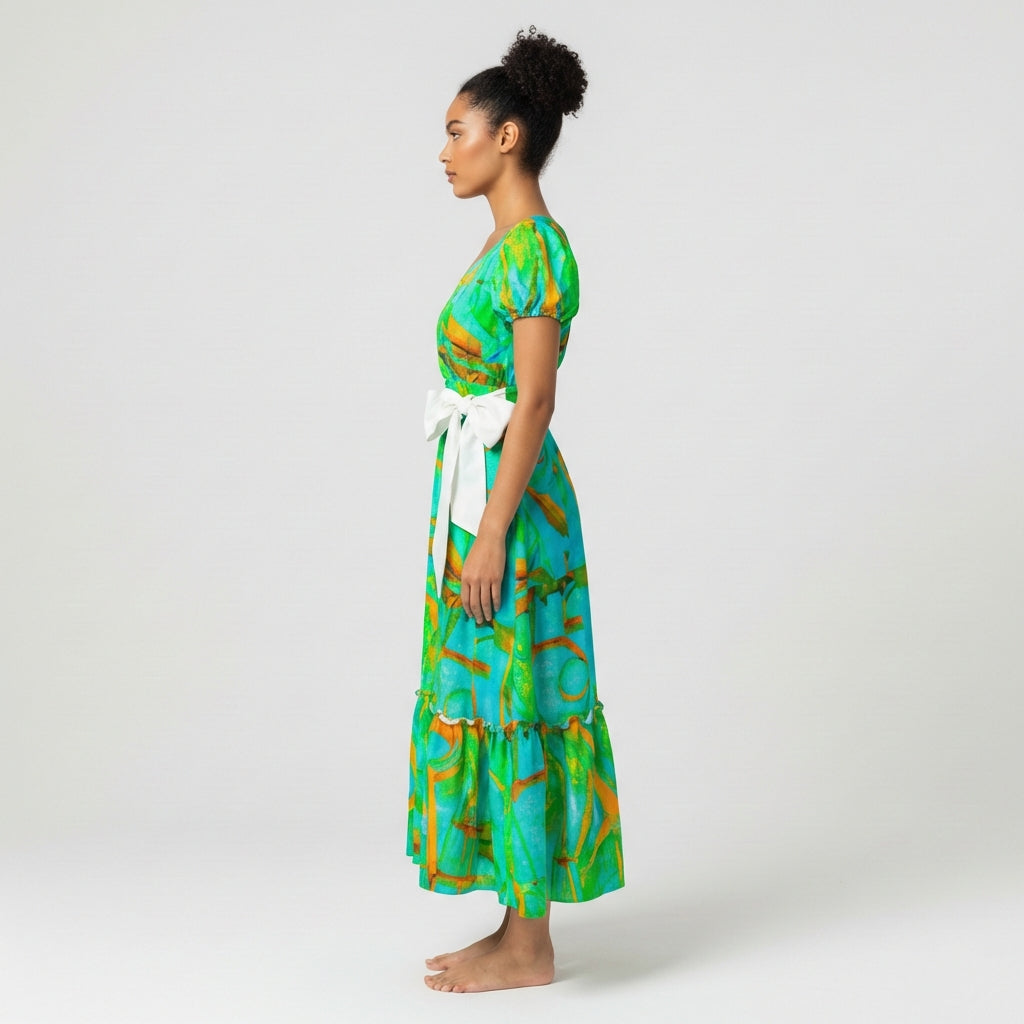 Ruffle Hem Dress Palm Tree Island