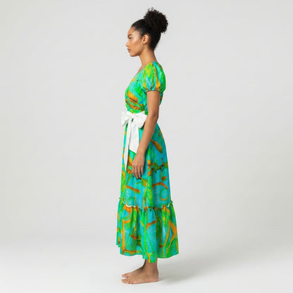 Ruffle Hem Dress Palm Tree Island