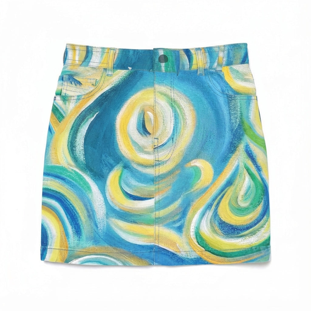Denim Mini Skirt Sea Swirls
