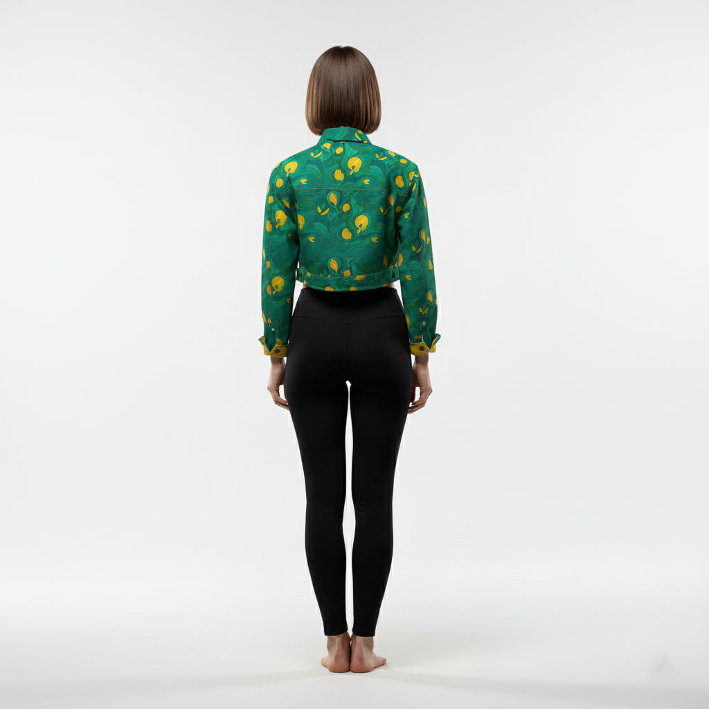 Cropped Jean Cotton Jacket Yellow Flowers
