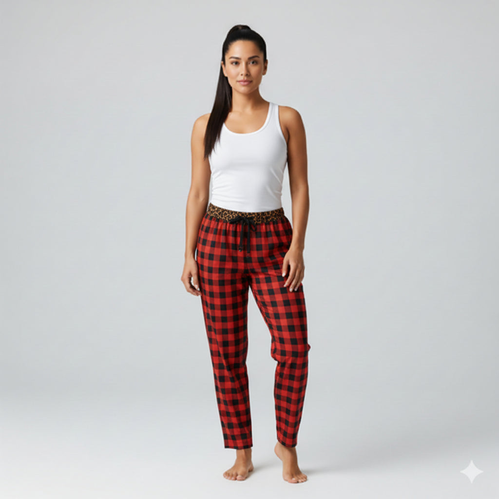 Buffalo Check /Leopard Pajama Pant