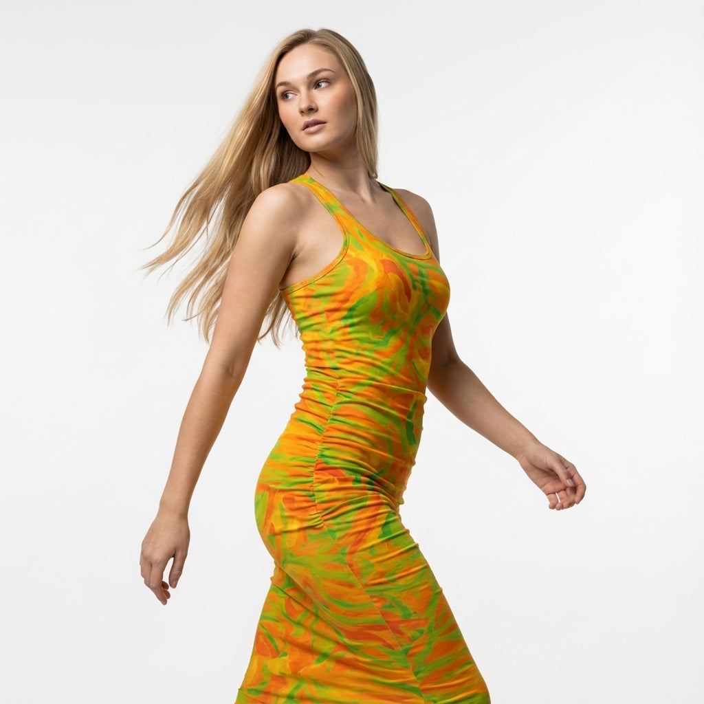 Racerback Shirred Tank Dress Fruity Noodles 