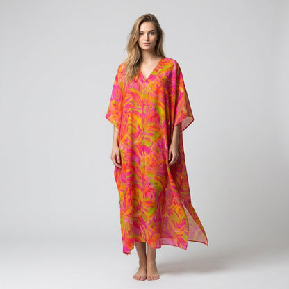 Caftan in Pink Noodles Lightweight Organic Cotton Voile 