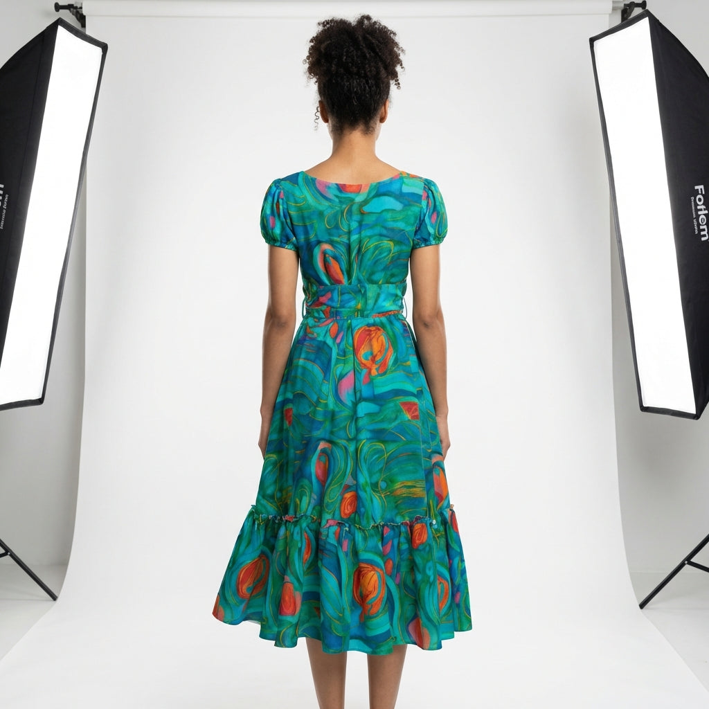 Ruffle Hem Dress Floral Swamp