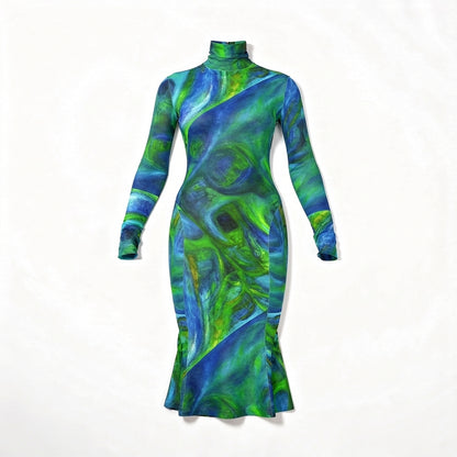 Sarong Maxi Turtleneck Body Con Dress Blue Moon 