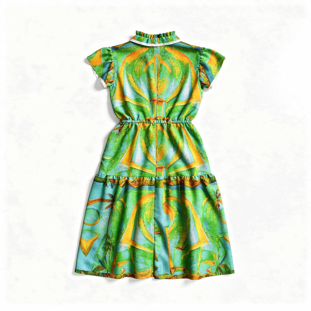 Ruffle Sleeve Dress Palm Tree Island