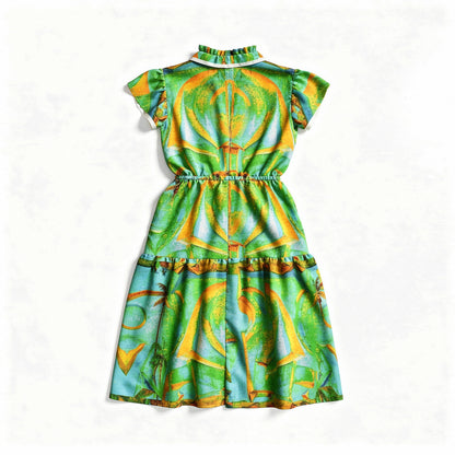 Ruffle Sleeve Dress Palm Tree Island