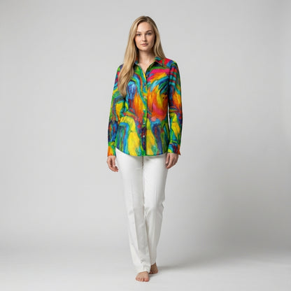 Women's Button Front Shirt in Organic Cotton Voile Green Jungle