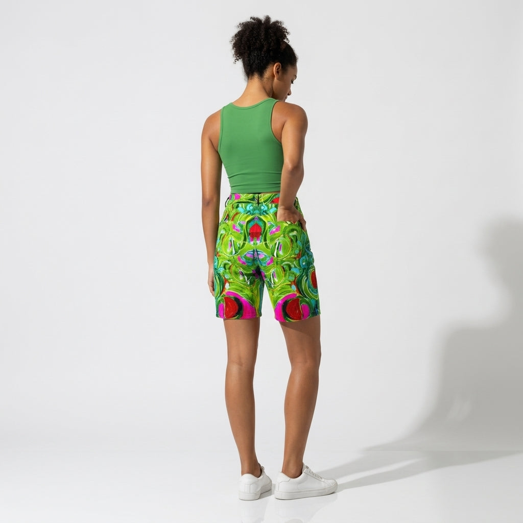 Pink Water Lilies Demin Shorts