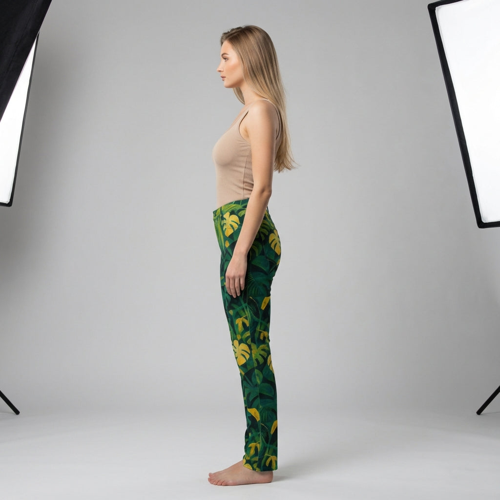 Skinny Jeans Green Leaves - Slim Jeans in Heavyweight Stretch Cotton Denim