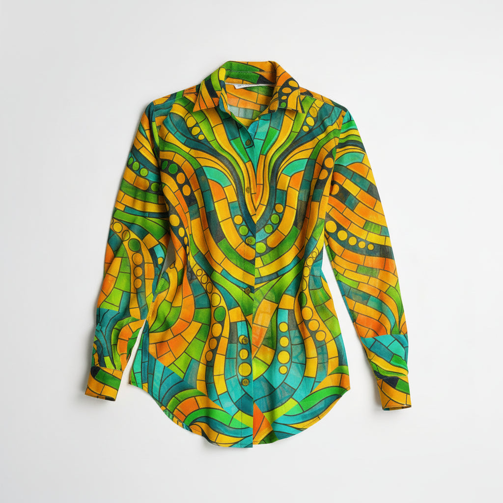 Women's Front Button Shirt Mosaic 11