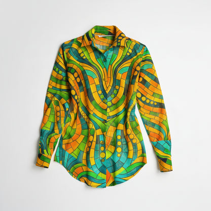 Women's Front Button Shirt Mosaic 11