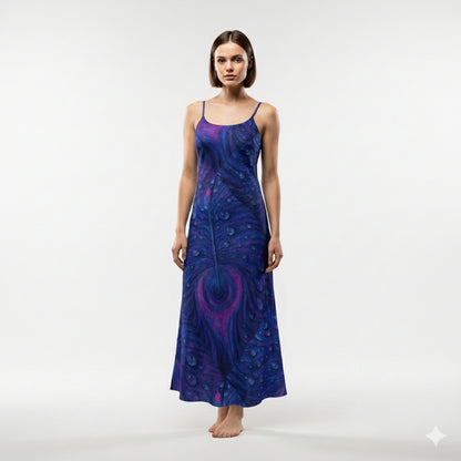 Bias Slip Dress Blue Blue Peacock Feather