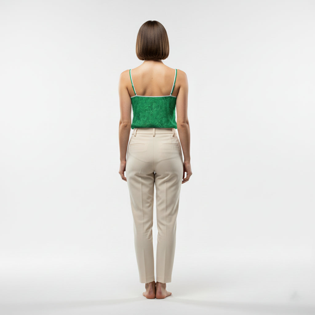 Camisole Dark Green Noodles in Lightweight Organic Cotton Voile