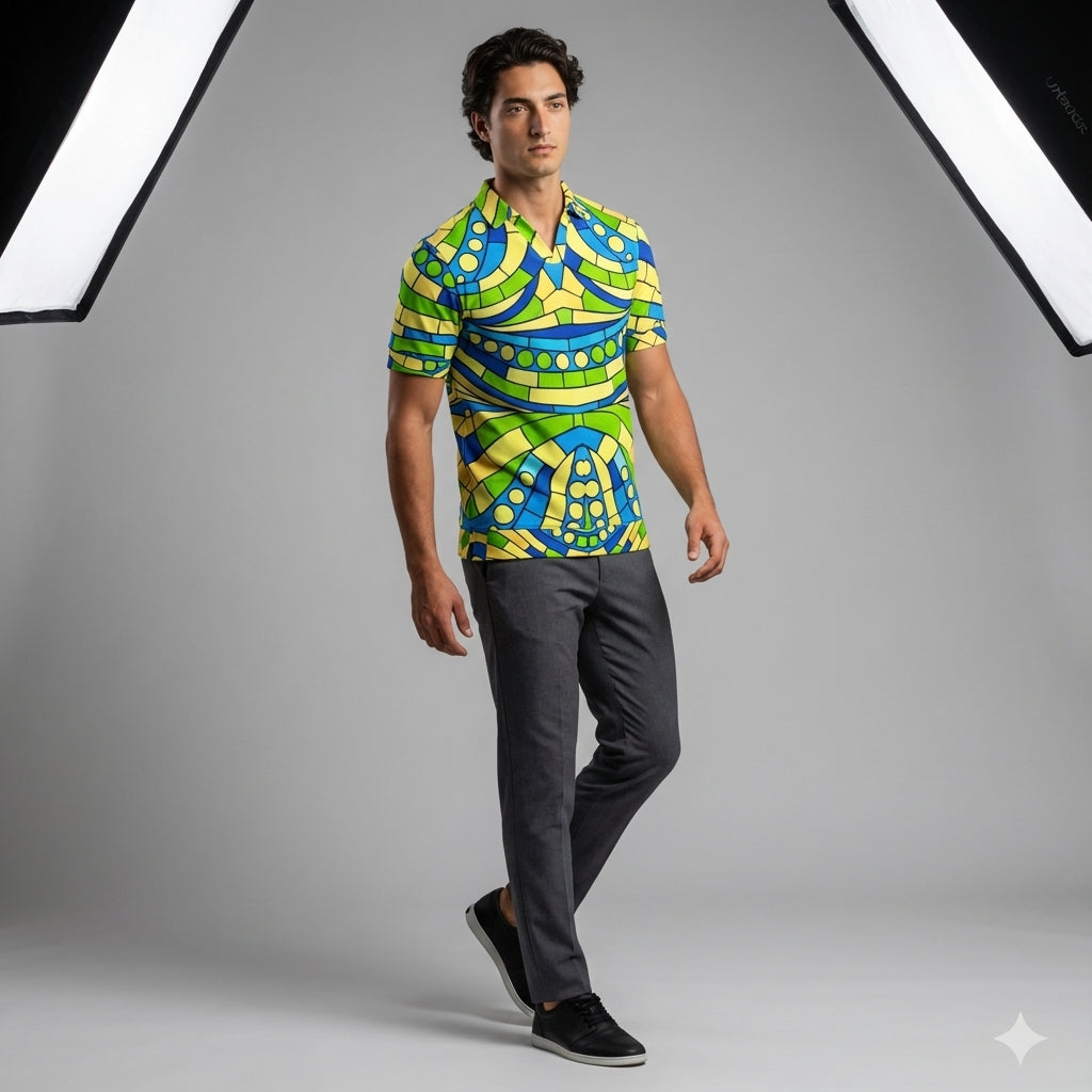 Polo Shirt with V Neck Mosaic 4