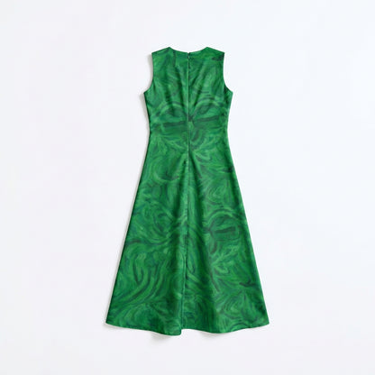 V-Neck A-Line Dress Dark Green Noddles