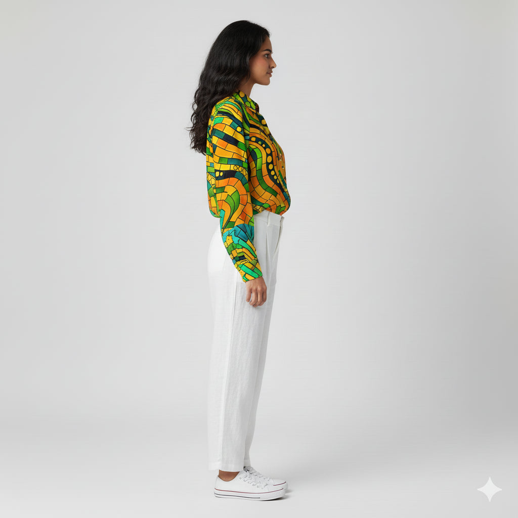 Women's Front Button Shirt Mosaic 11